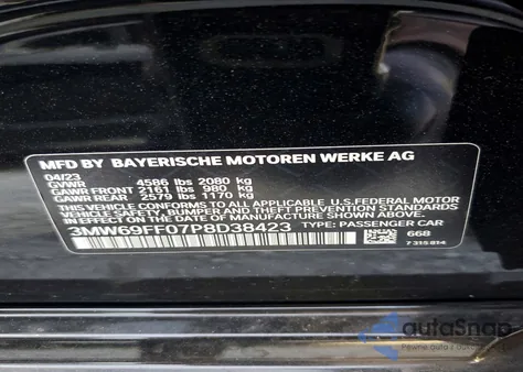 2023 BMW 330I z USA, uszkodzony, nr VIN 3MW69FF07P8D38423